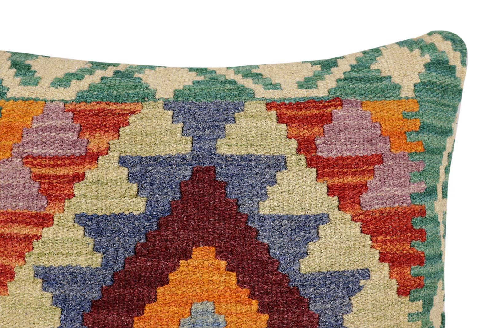 handmade Traditional Pillow Rust Blue Hand-Woven SQUARE 100% WOOL Hand woven turkish pillow2 x 2