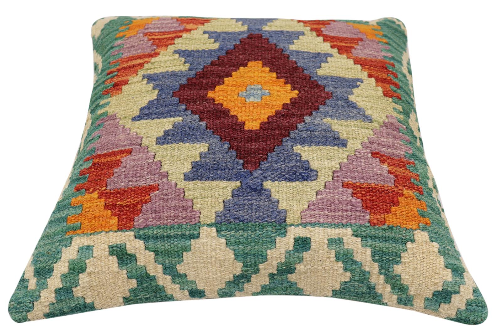 handmade Traditional Pillow Rust Blue Hand-Woven SQUARE 100% WOOL Hand woven turkish pillow2 x 2