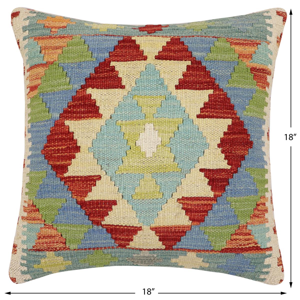 handmade Traditional Pillow Rust Blue Hand-Woven SQUARE 100% WOOL Hand woven turkish pillow2 x 2