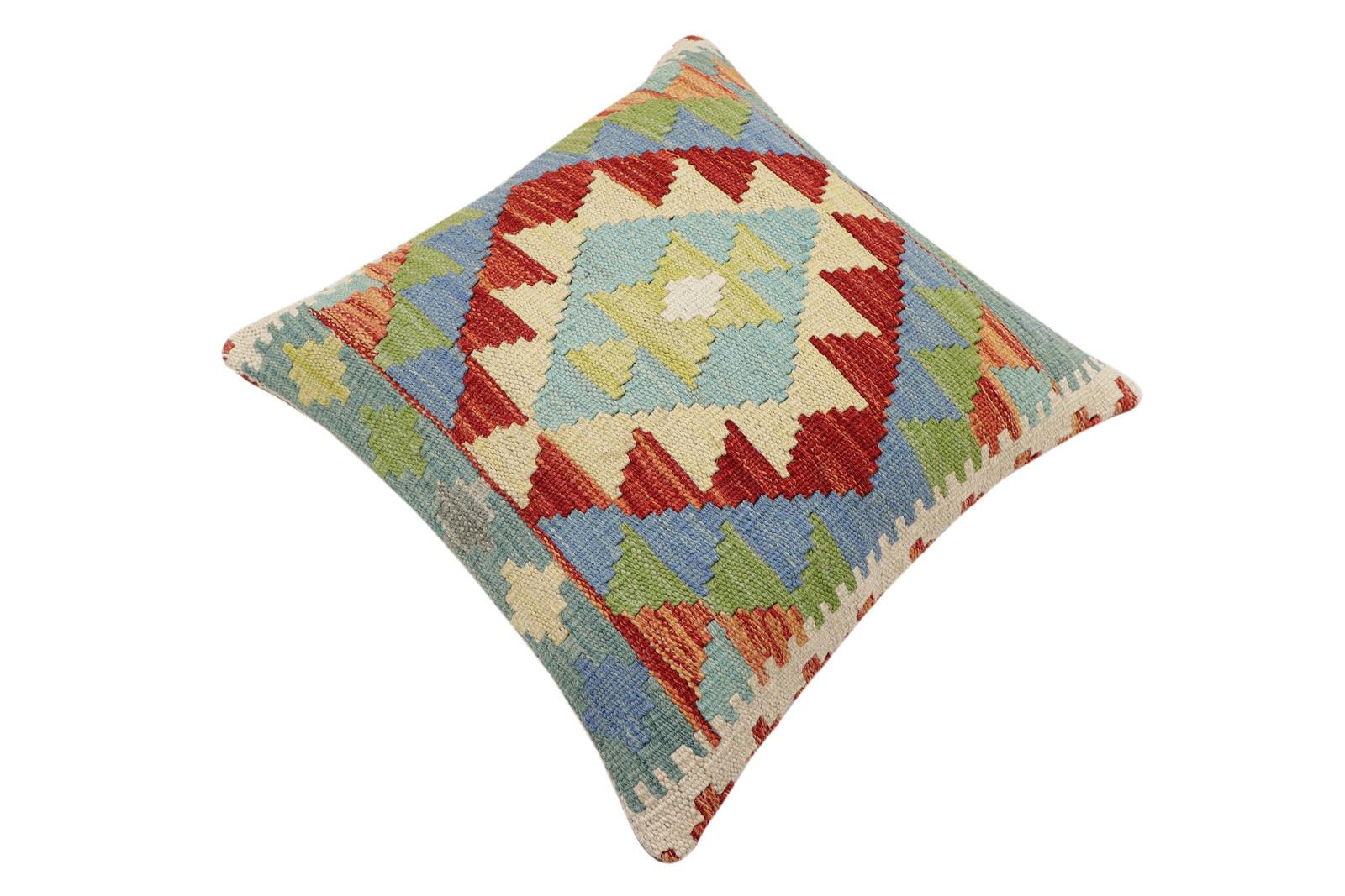 handmade Traditional Pillow Rust Blue Hand-Woven SQUARE 100% WOOL Hand woven turkish pillow2 x 2