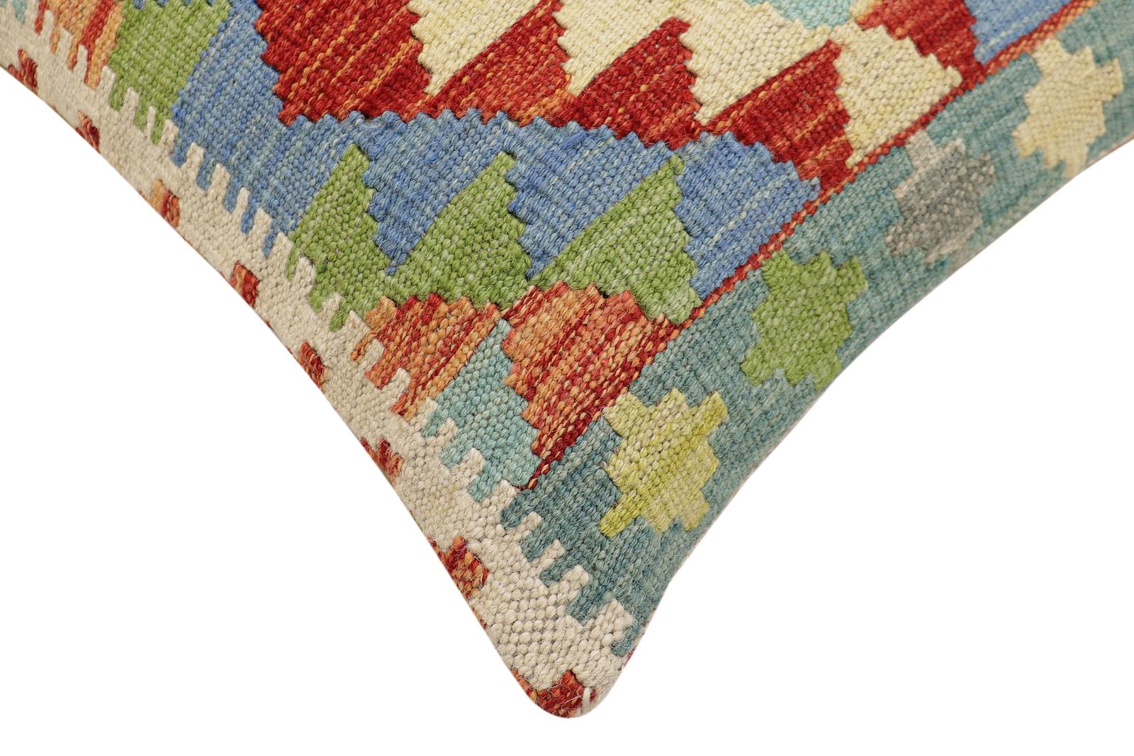 handmade Traditional Pillow Rust Blue Hand-Woven SQUARE 100% WOOL Hand woven turkish pillow2 x 2
