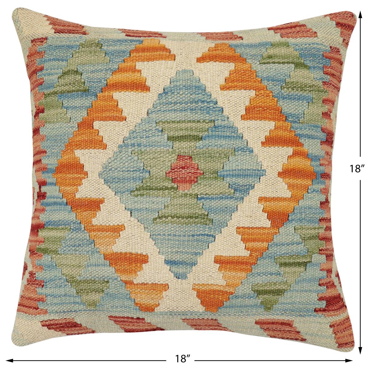 handmade Traditional Pillow Red Blue Hand-Woven SQUARE 100% WOOL Hand woven turkish pillow2 x 2