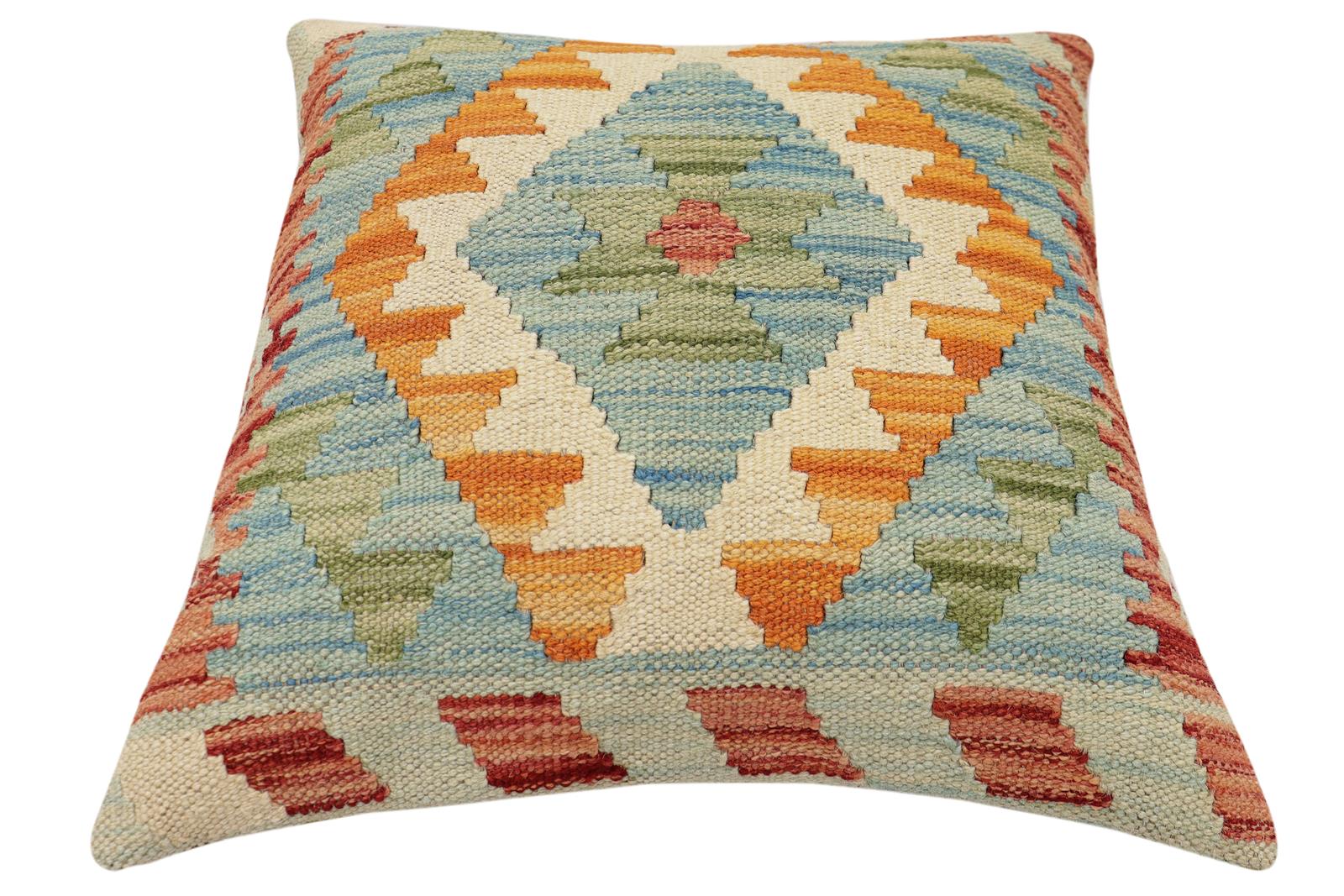 handmade Traditional Pillow Red Blue Hand-Woven SQUARE 100% WOOL Hand woven turkish pillow2 x 2