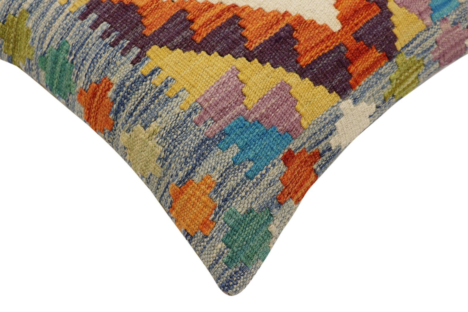 handmade Traditional Pillow Rust Blue Hand-Woven SQUARE 100% WOOL Hand woven turkish pillow2 x 2