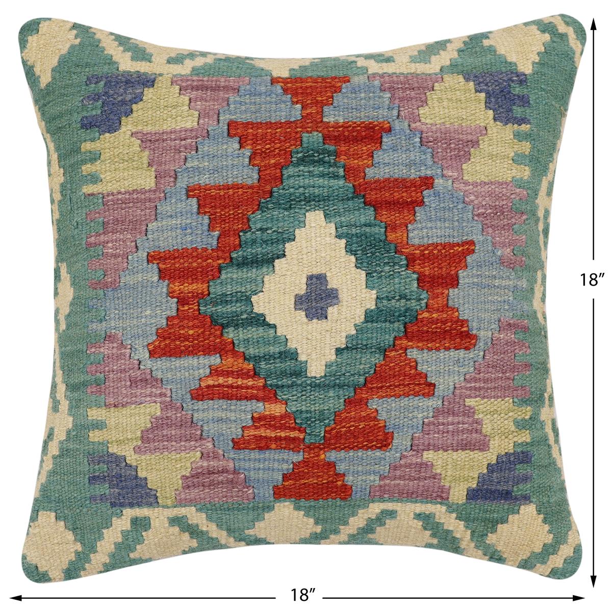 handmade Traditional Pillow Rust Blue Hand-Woven SQUARE 100% WOOL Hand woven turkish pillow2 x 2