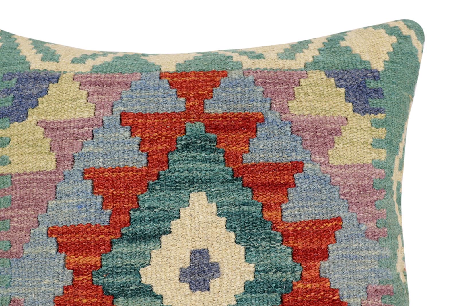 handmade Traditional Pillow Rust Blue Hand-Woven SQUARE 100% WOOL Hand woven turkish pillow2 x 2
