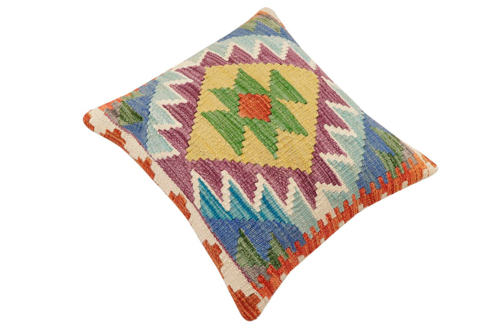 handmade Traditional Pillow Rust Blue Hand-Woven SQUARE 100% WOOL  Hand woven turkish pillow  3 x 5