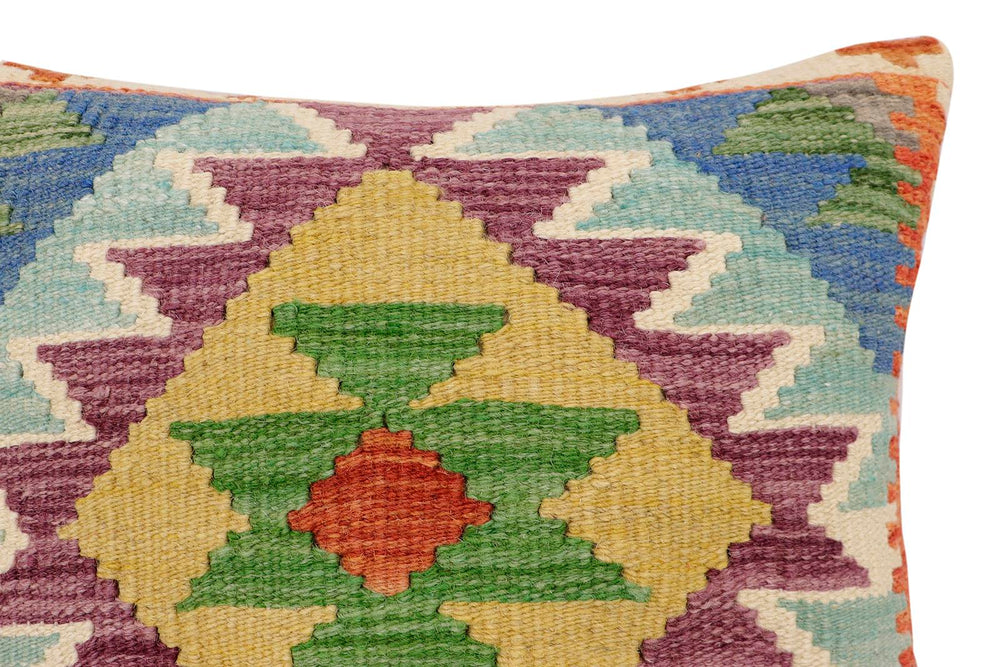 handmade Traditional Pillow Rust Blue Hand-Woven SQUARE 100% WOOL  Hand woven turkish pillow  3 x 5