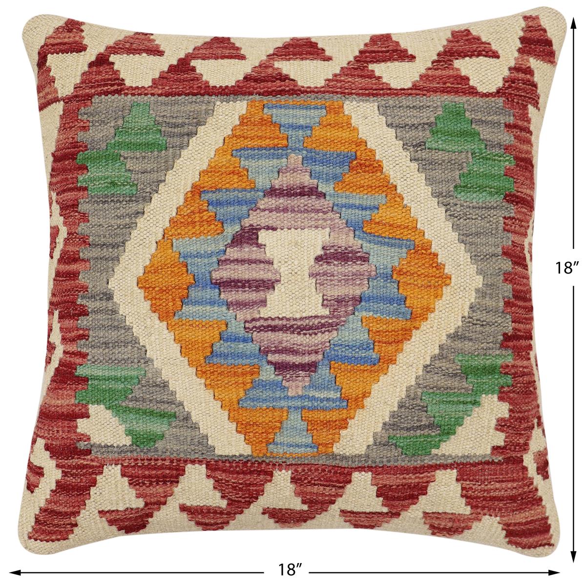 handmade Traditional Pillow Red Blue Hand-Woven SQUARE 100% WOOL Hand woven turkish pillow2 x 2