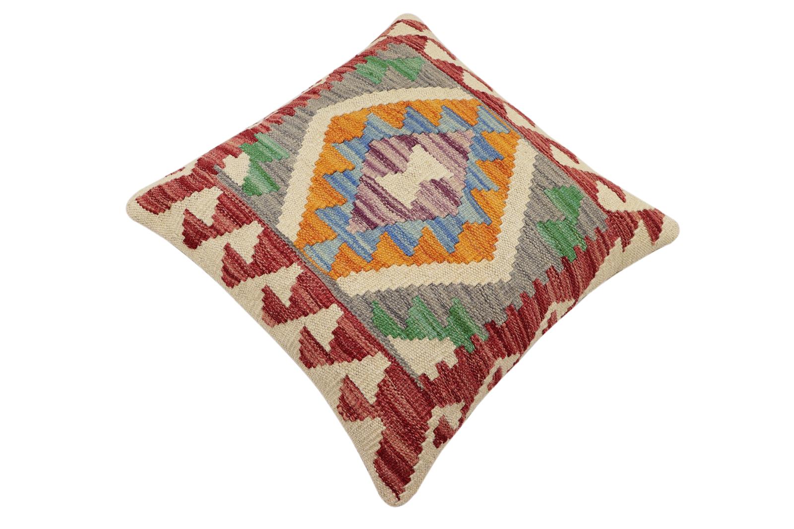 handmade Traditional Pillow Red Blue Hand-Woven SQUARE 100% WOOL Hand woven turkish pillow2 x 2