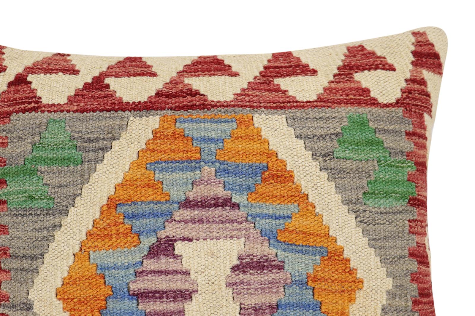 handmade Traditional Pillow Red Blue Hand-Woven SQUARE 100% WOOL Hand woven turkish pillow2 x 2