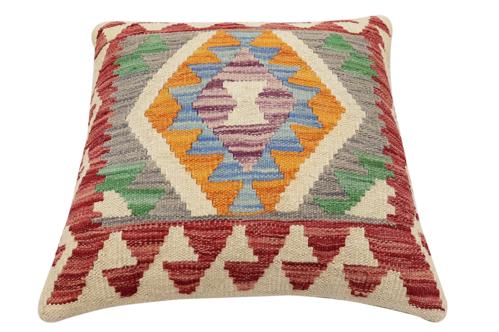 handmade Traditional Pillow Red Blue Hand-Woven SQUARE 100% WOOL Hand woven turkish pillow2 x 2