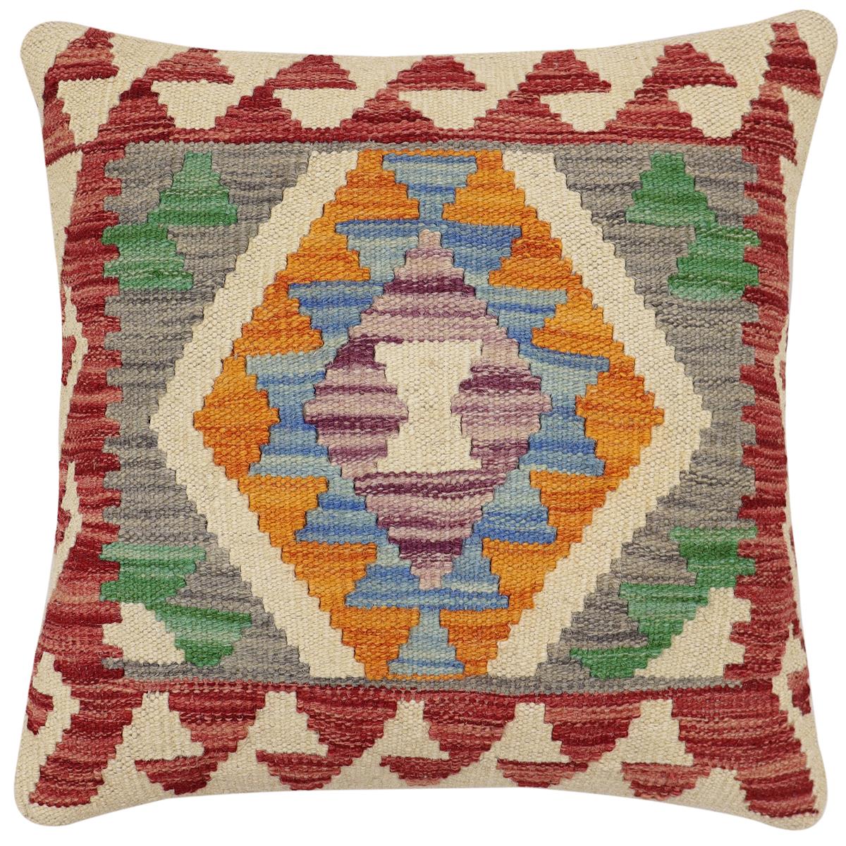 handmade Traditional Pillow Red Blue Hand-Woven SQUARE 100% WOOL Hand woven turkish pillow2 x 2