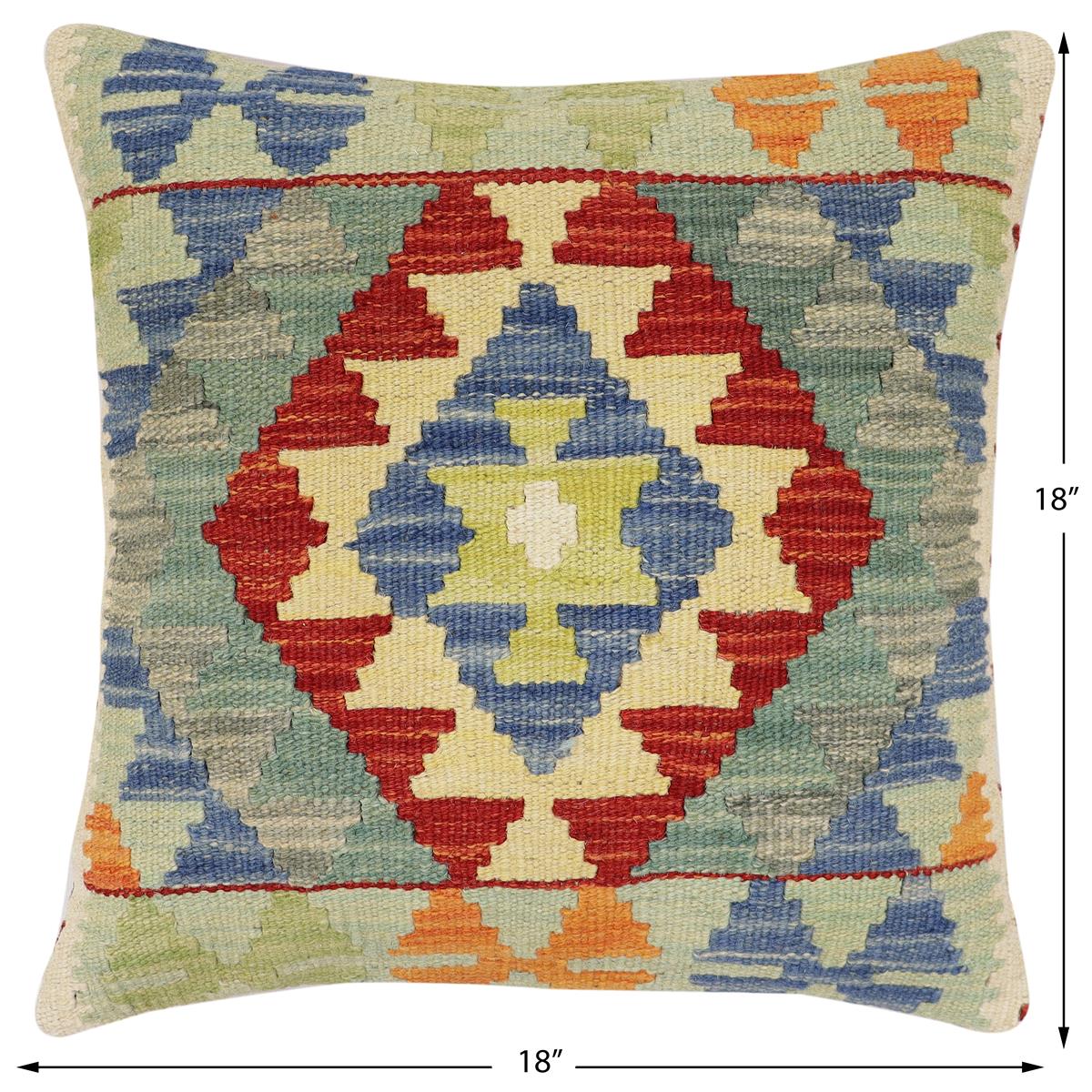 handmade Traditional Pillow Rust Blue Hand-Woven SQUARE 100% WOOL Hand woven turkish pillow2 x 2
