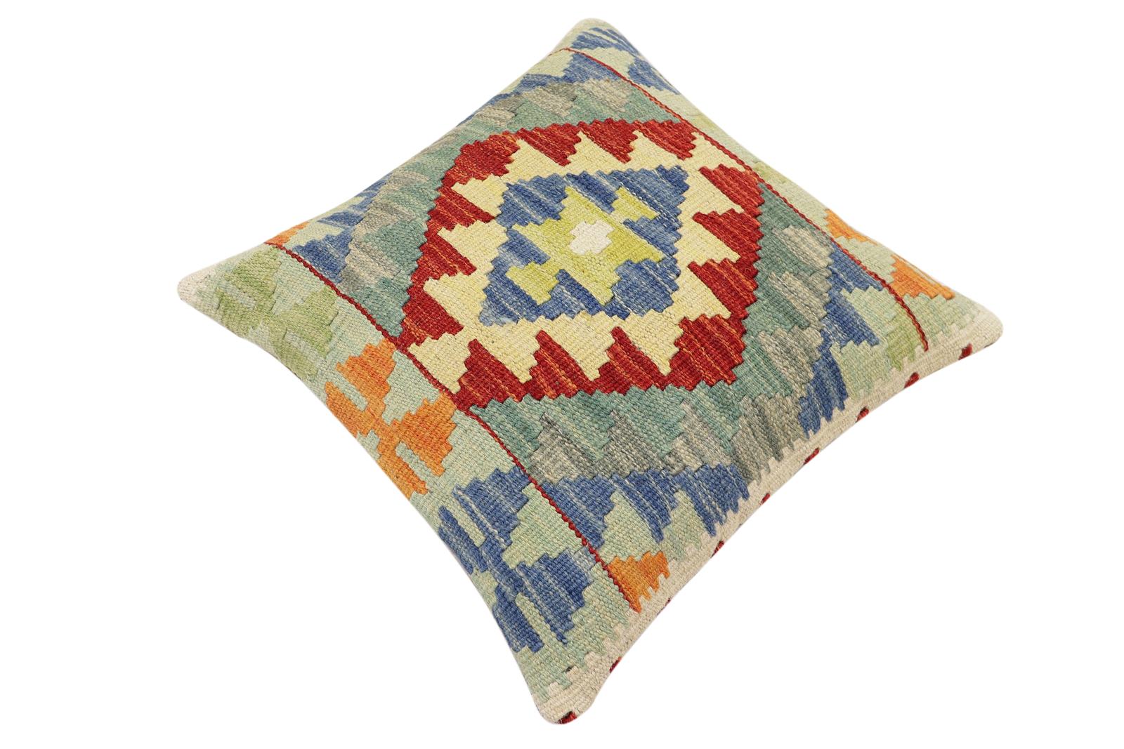 handmade Traditional Pillow Rust Blue Hand-Woven SQUARE 100% WOOL Hand woven turkish pillow2 x 2