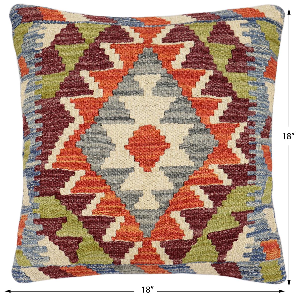 handmade Traditional Pillow Rust Blue Hand-Woven SQUARE 100% WOOL Hand woven turkish pillow2 x 2
