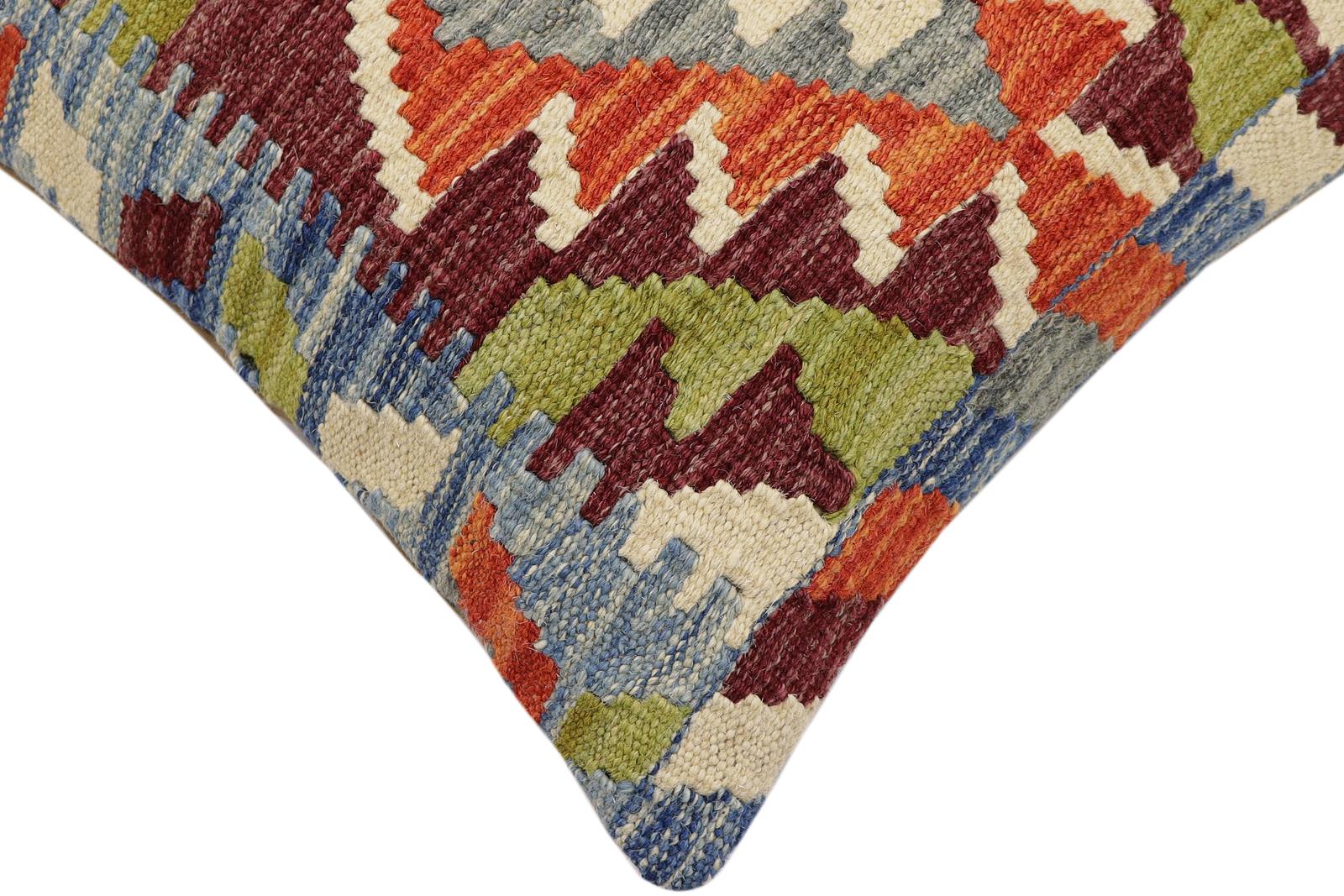 handmade Traditional Pillow Rust Blue Hand-Woven SQUARE 100% WOOL Hand woven turkish pillow2 x 2