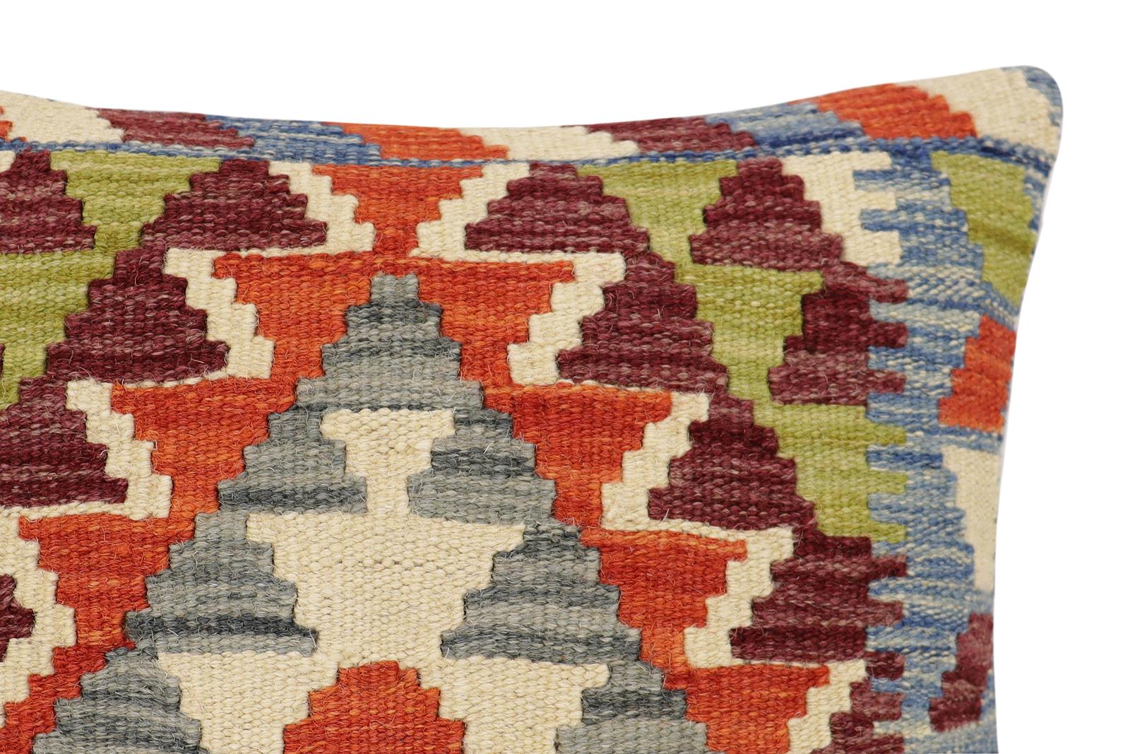 handmade Traditional Pillow Rust Blue Hand-Woven SQUARE 100% WOOL Hand woven turkish pillow2 x 2