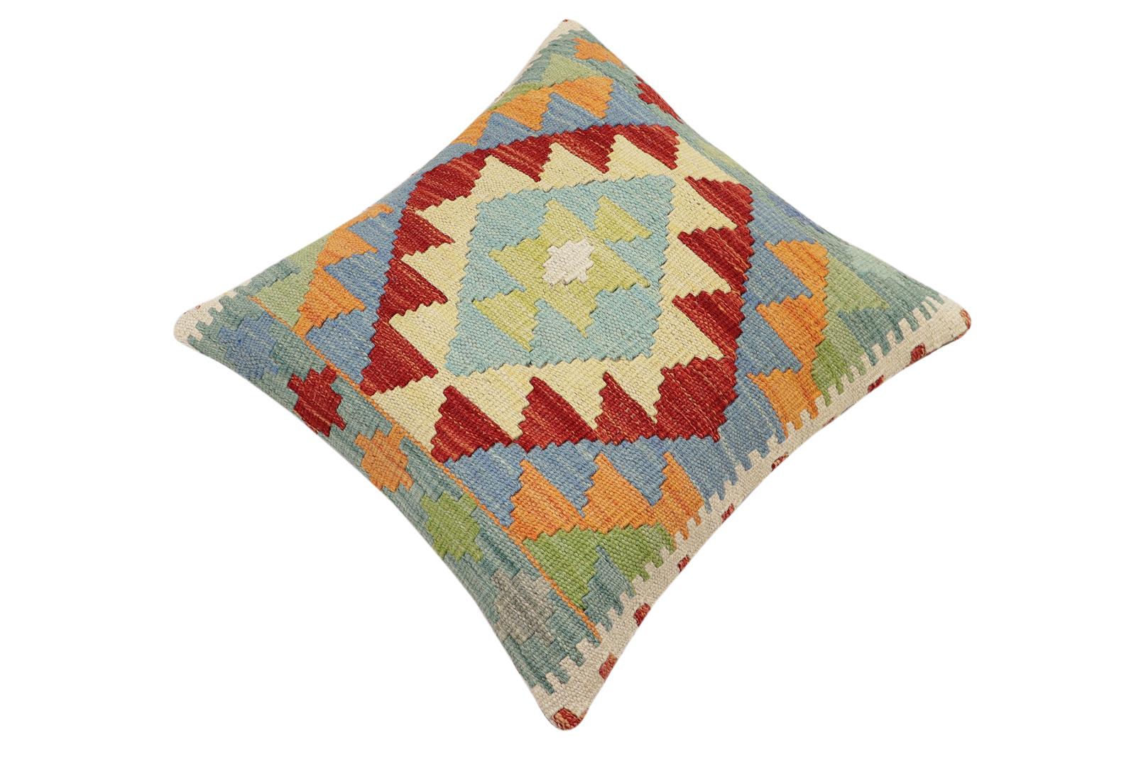 handmade Traditional Pillow Rust Blue Hand-Woven SQUARE 100% WOOL Hand woven turkish pillow2 x 2