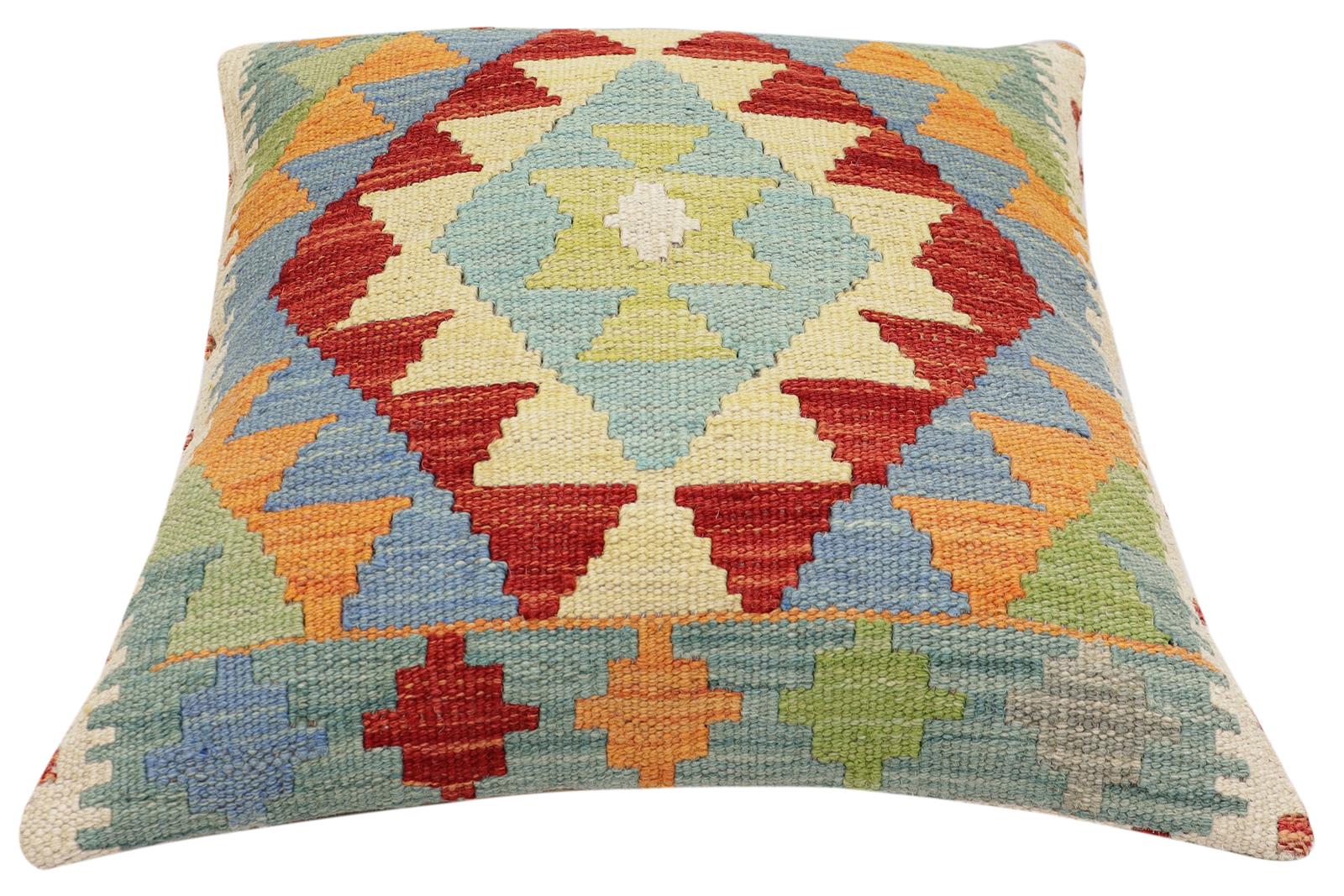handmade Traditional Pillow Rust Blue Hand-Woven SQUARE 100% WOOL Hand woven turkish pillow2 x 2