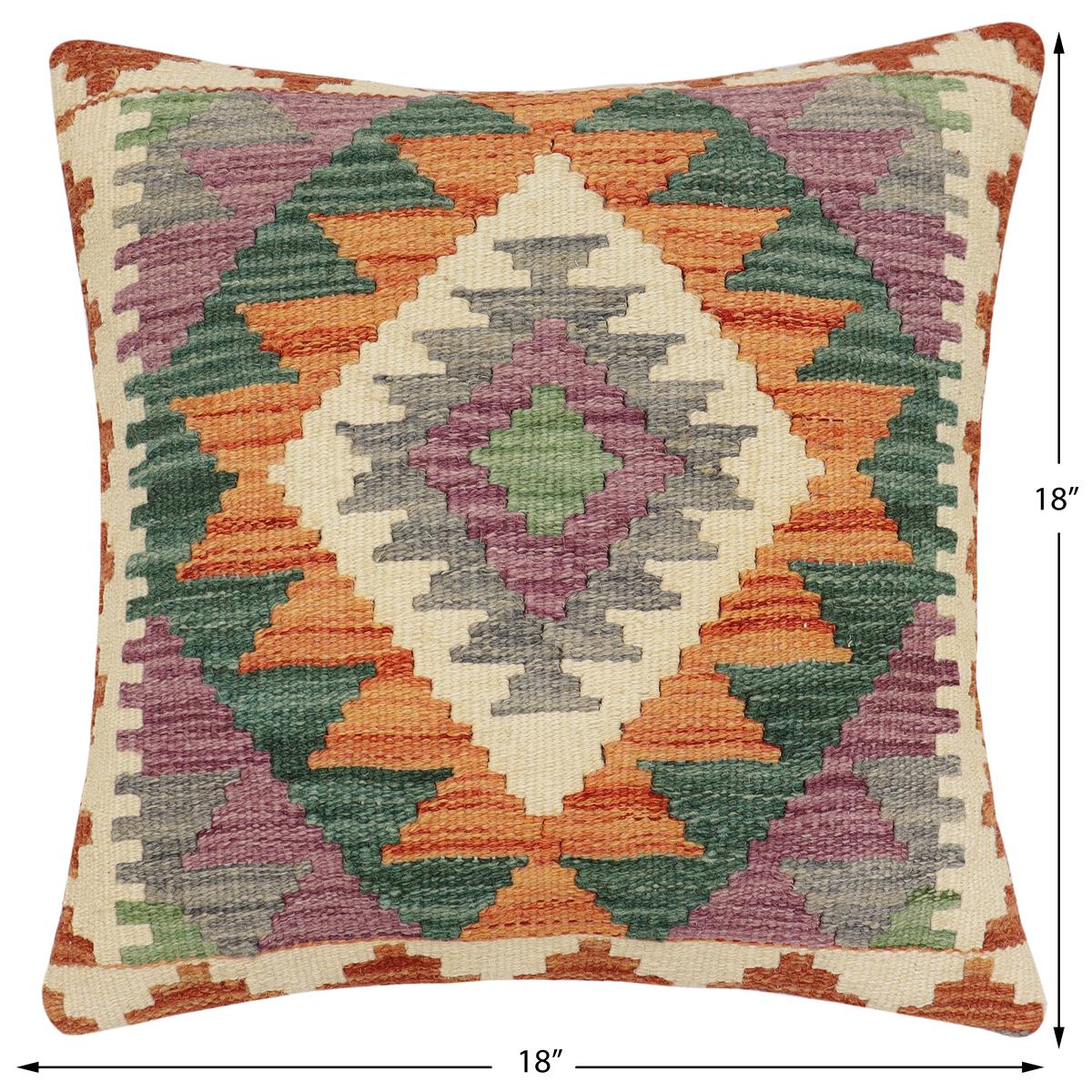 handmade Traditional Pillow Rust Gray Hand-Woven SQUARE 100% WOOL Hand woven turkish pillow2 x 2