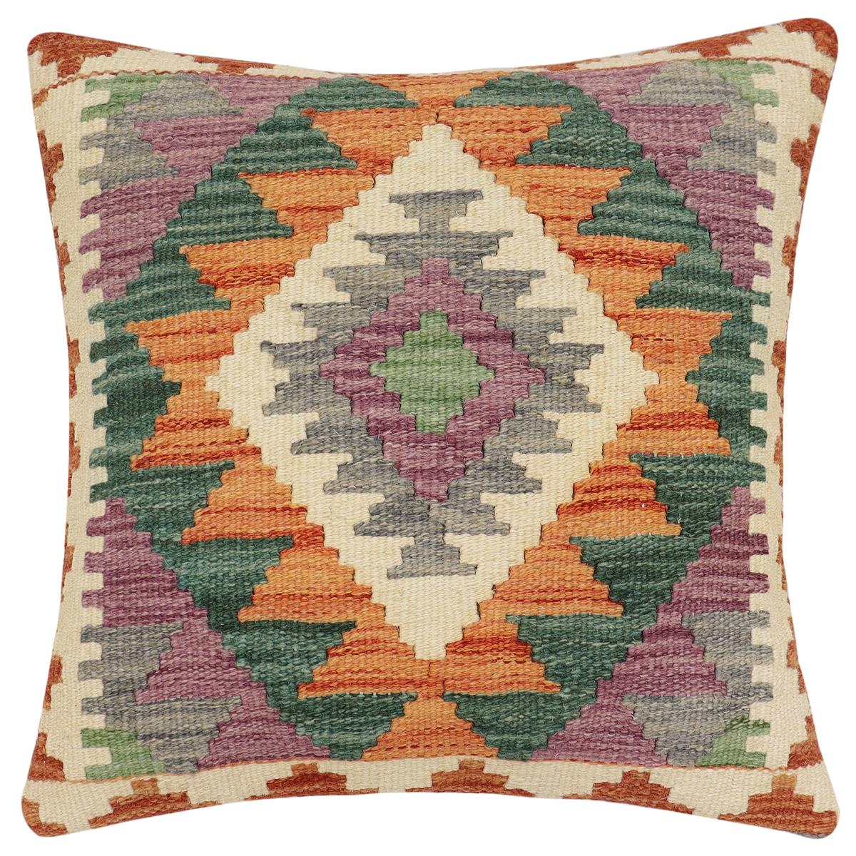 handmade Traditional Pillow Rust Gray Hand-Woven SQUARE 100% WOOL Hand woven turkish pillow2 x 2