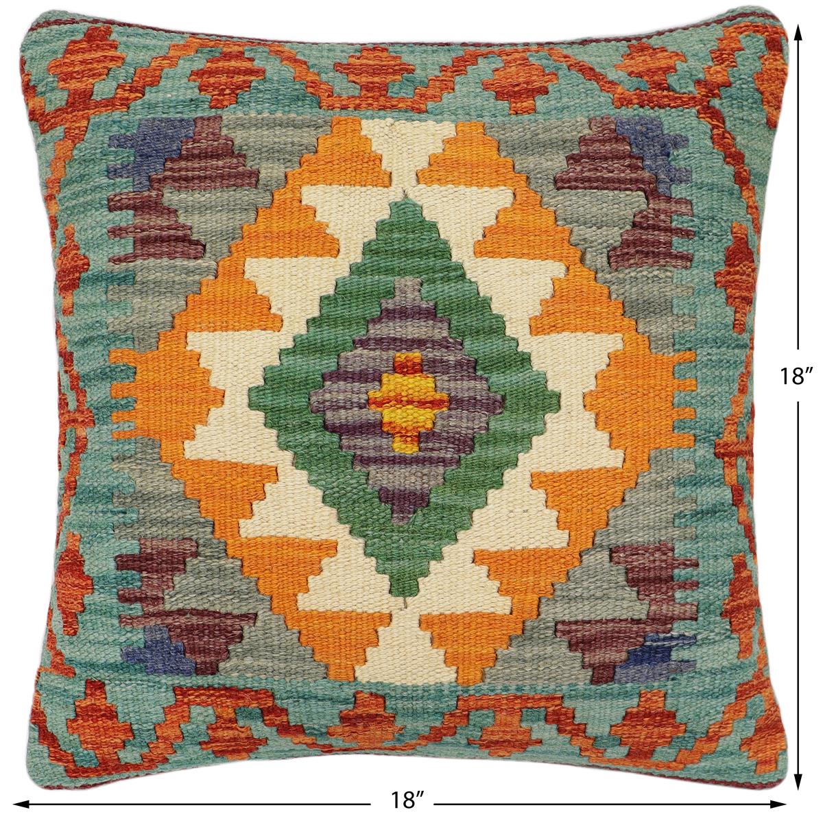 handmade Traditional Pillow Rust Green Hand-Woven SQUARE 100% WOOL Hand woven turkish pillow2 x 2