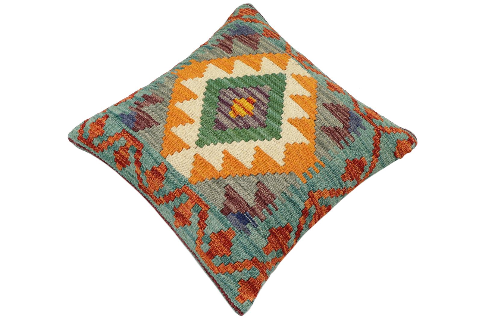 handmade Traditional Pillow Rust Green Hand-Woven SQUARE 100% WOOL Hand woven turkish pillow2 x 2