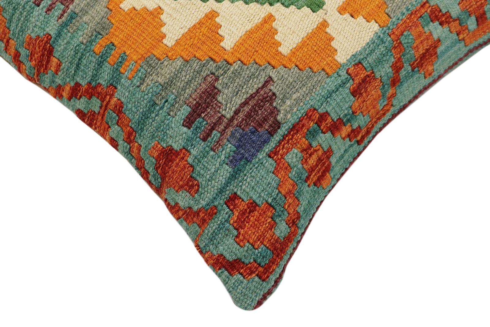 handmade Traditional Pillow Rust Green Hand-Woven SQUARE 100% WOOL Hand woven turkish pillow2 x 2