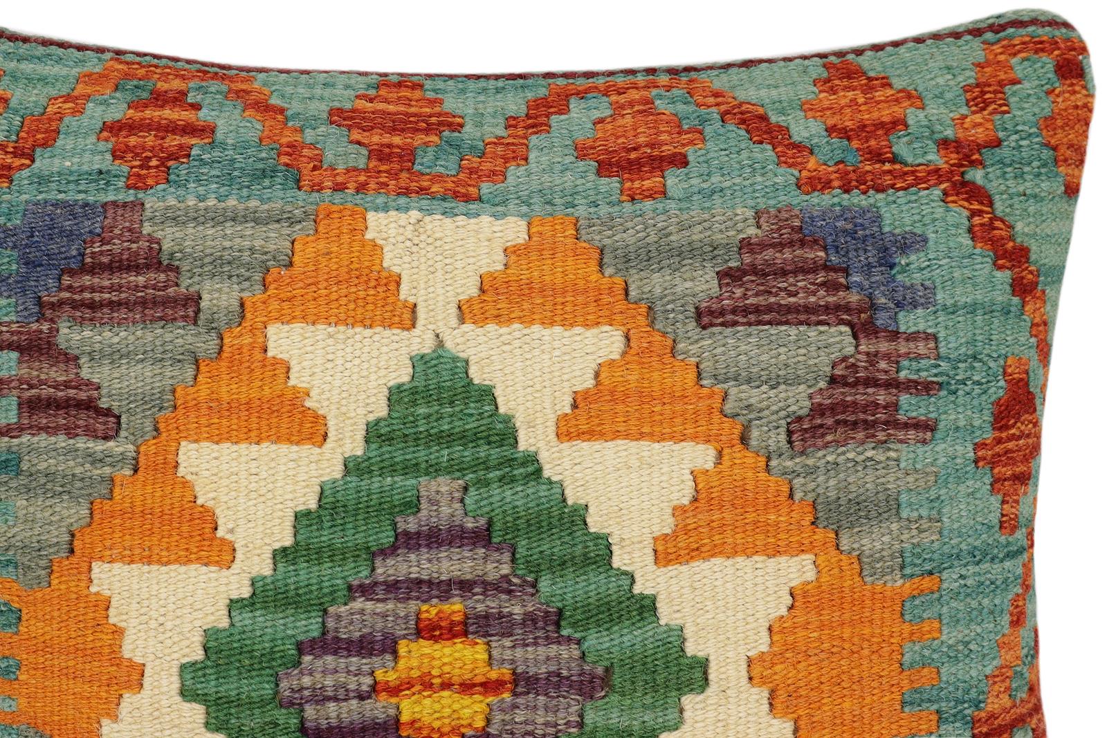 handmade Traditional Pillow Rust Green Hand-Woven SQUARE 100% WOOL Hand woven turkish pillow2 x 2