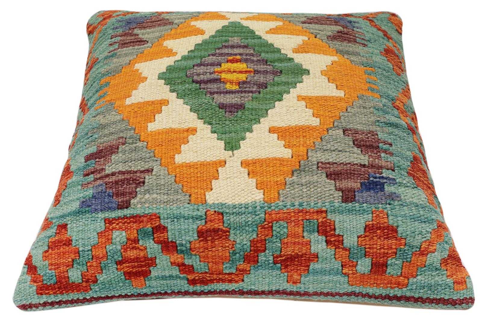 handmade Traditional Pillow Rust Green Hand-Woven SQUARE 100% WOOL Hand woven turkish pillow2 x 2