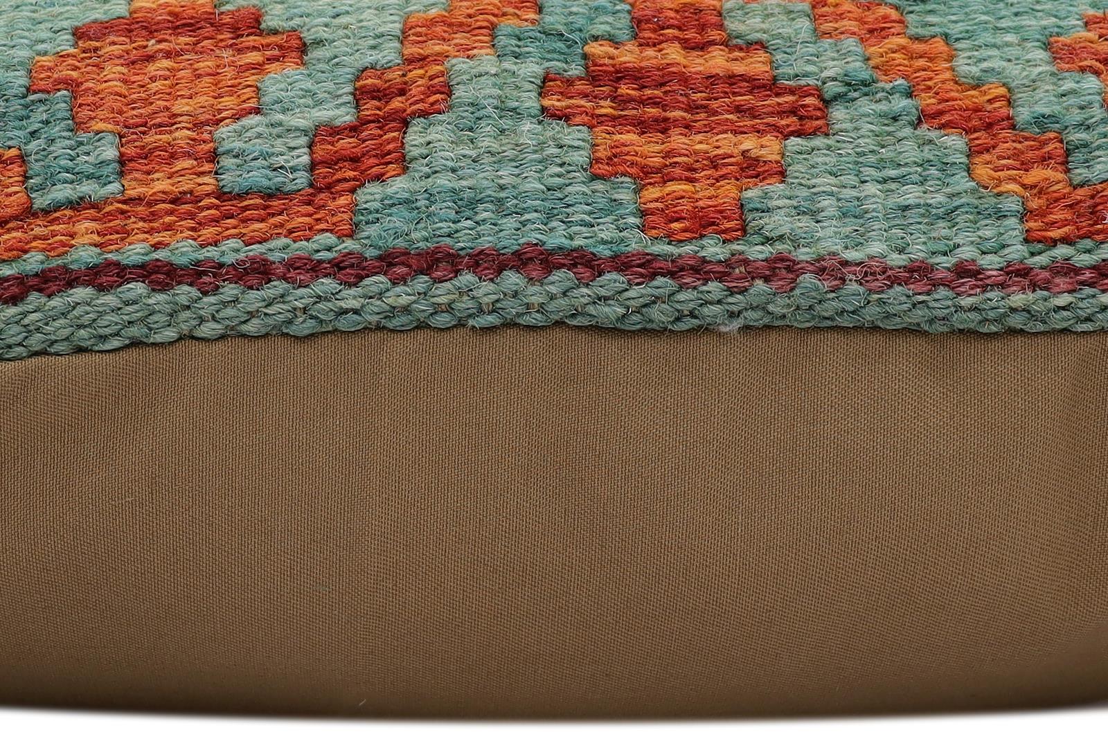 handmade Traditional Pillow Rust Green Hand-Woven SQUARE 100% WOOL Hand woven turkish pillow2 x 2