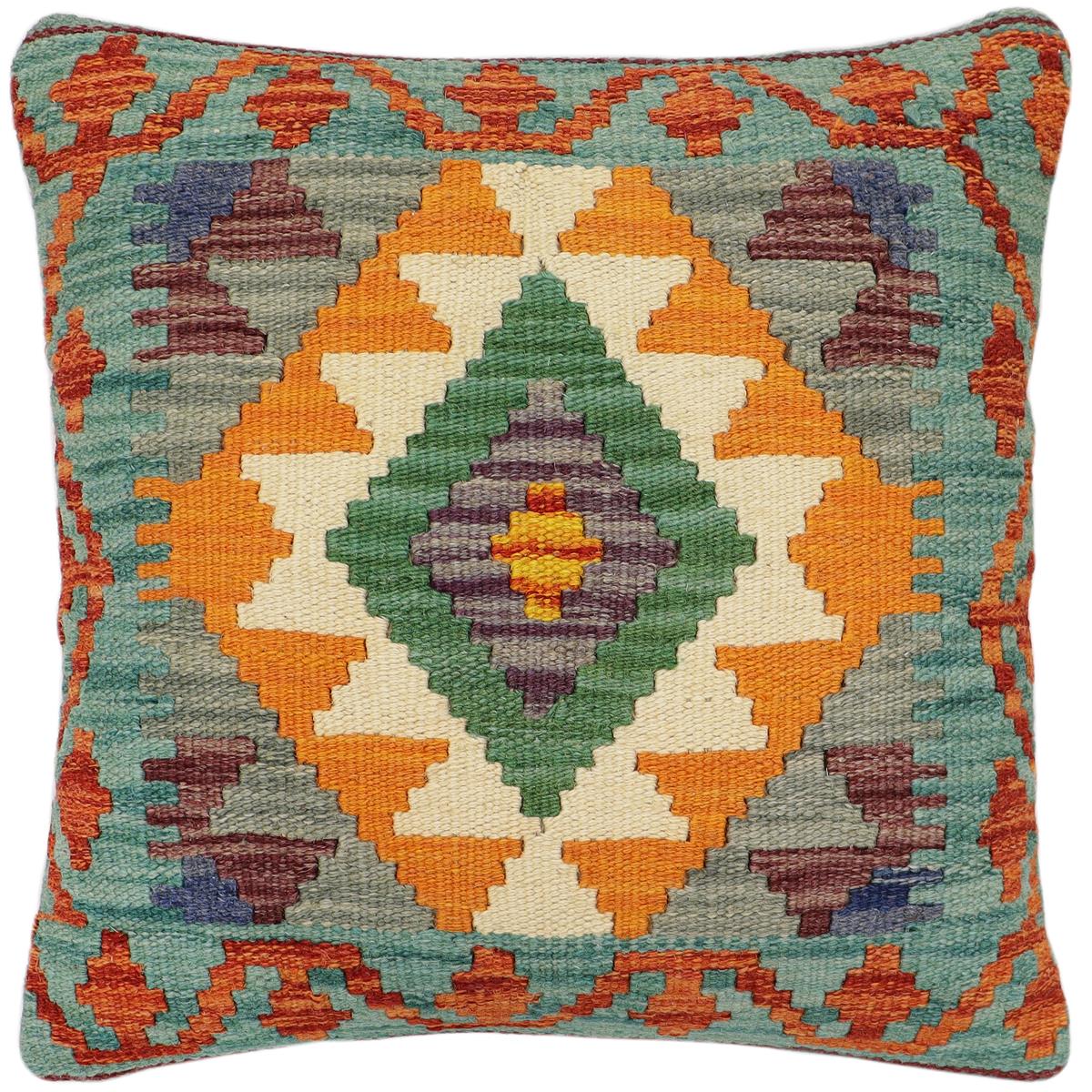 handmade Traditional Pillow Rust Green Hand-Woven SQUARE 100% WOOL Hand woven turkish pillow2 x 2