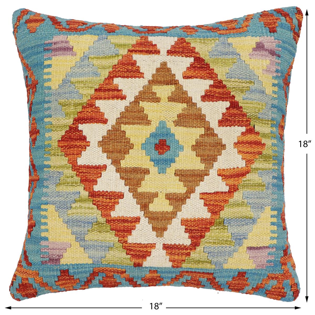 handmade Traditional Pillow Rust Blue Hand-Woven SQUARE 100% WOOL Hand woven turkish pillow2 x 2