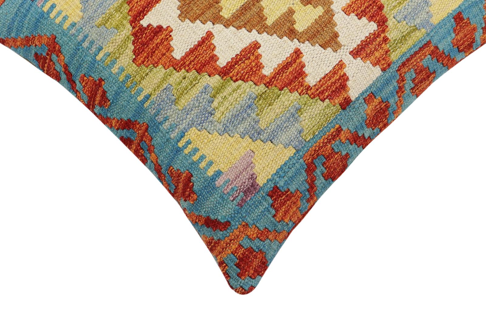 handmade Traditional Pillow Rust Blue Hand-Woven SQUARE 100% WOOL Hand woven turkish pillow2 x 2