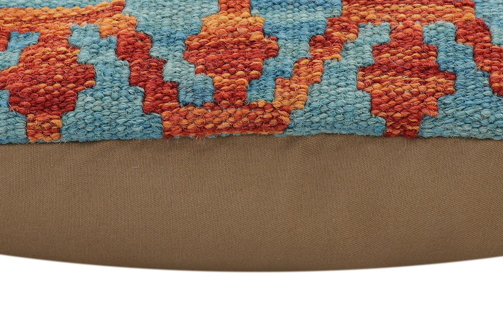 handmade Traditional Pillow Rust Blue Hand-Woven SQUARE 100% WOOL Hand woven turkish pillow2 x 2