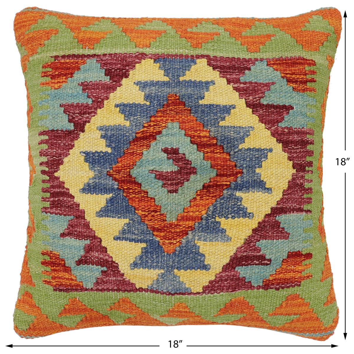 handmade Traditional Pillow Rust Blue Hand-Woven SQUARE 100% WOOL Hand woven turkish pillow2 x 2