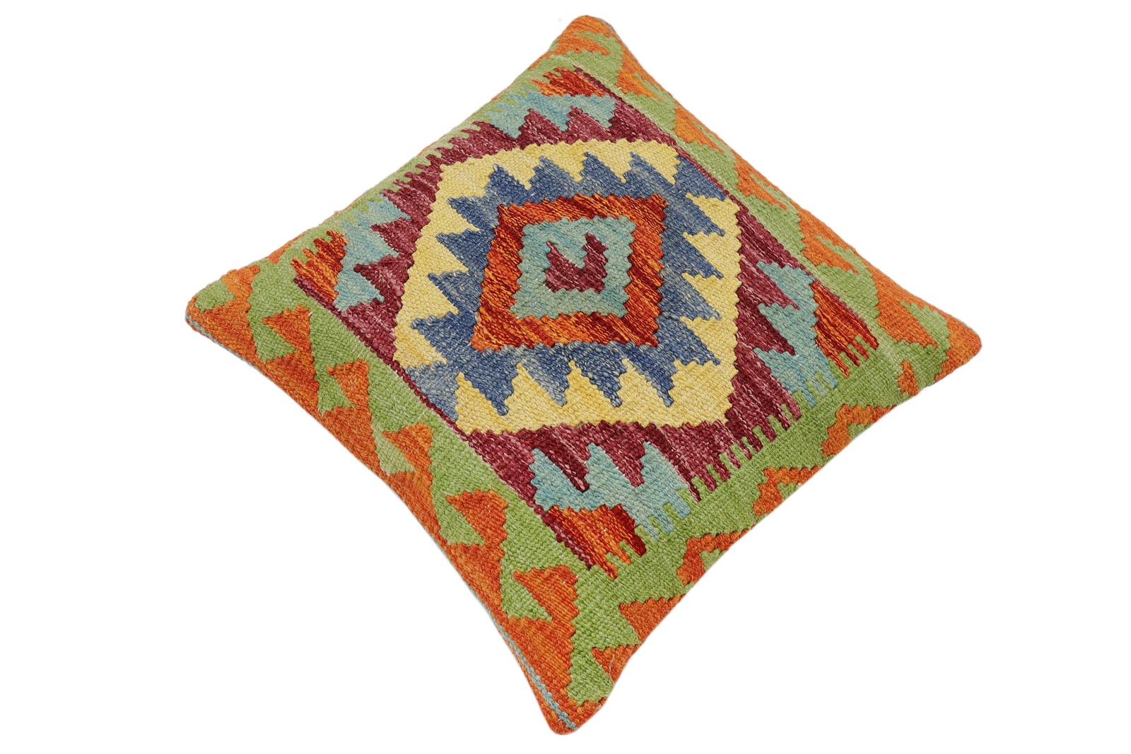handmade Traditional Pillow Rust Blue Hand-Woven SQUARE 100% WOOL Hand woven turkish pillow2 x 2