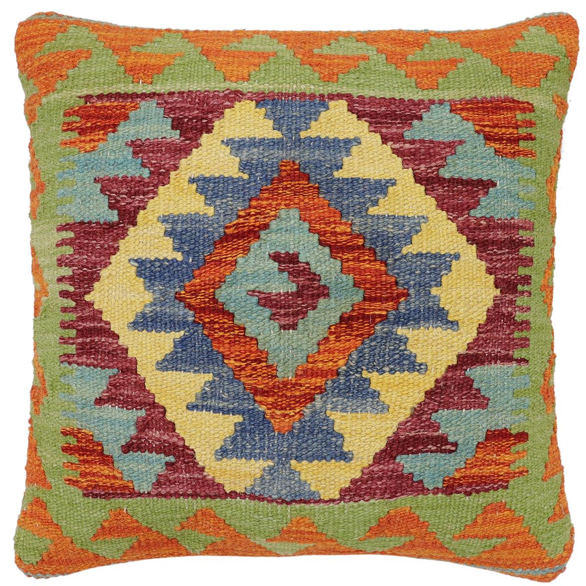 handmade Traditional Pillow Rust Blue Hand-Woven SQUARE 100% WOOL Hand woven turkish pillow2 x 2