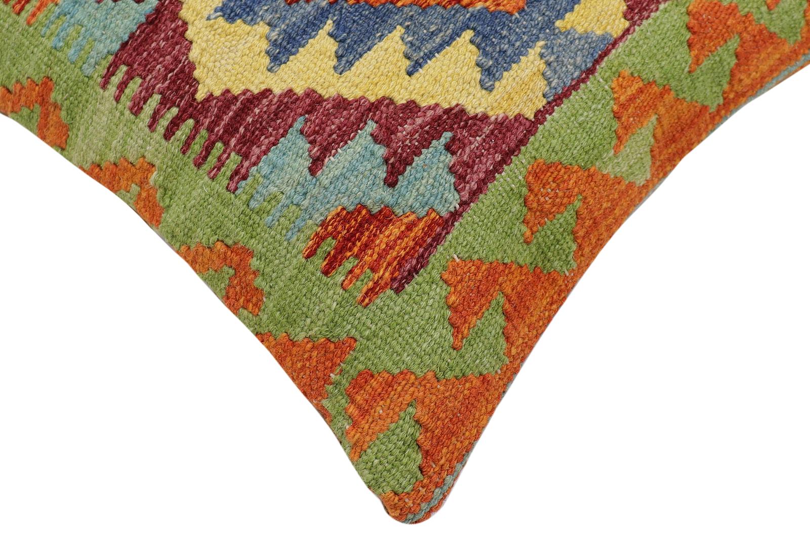 handmade Traditional Pillow Rust Blue Hand-Woven SQUARE 100% WOOL Hand woven turkish pillow2 x 2