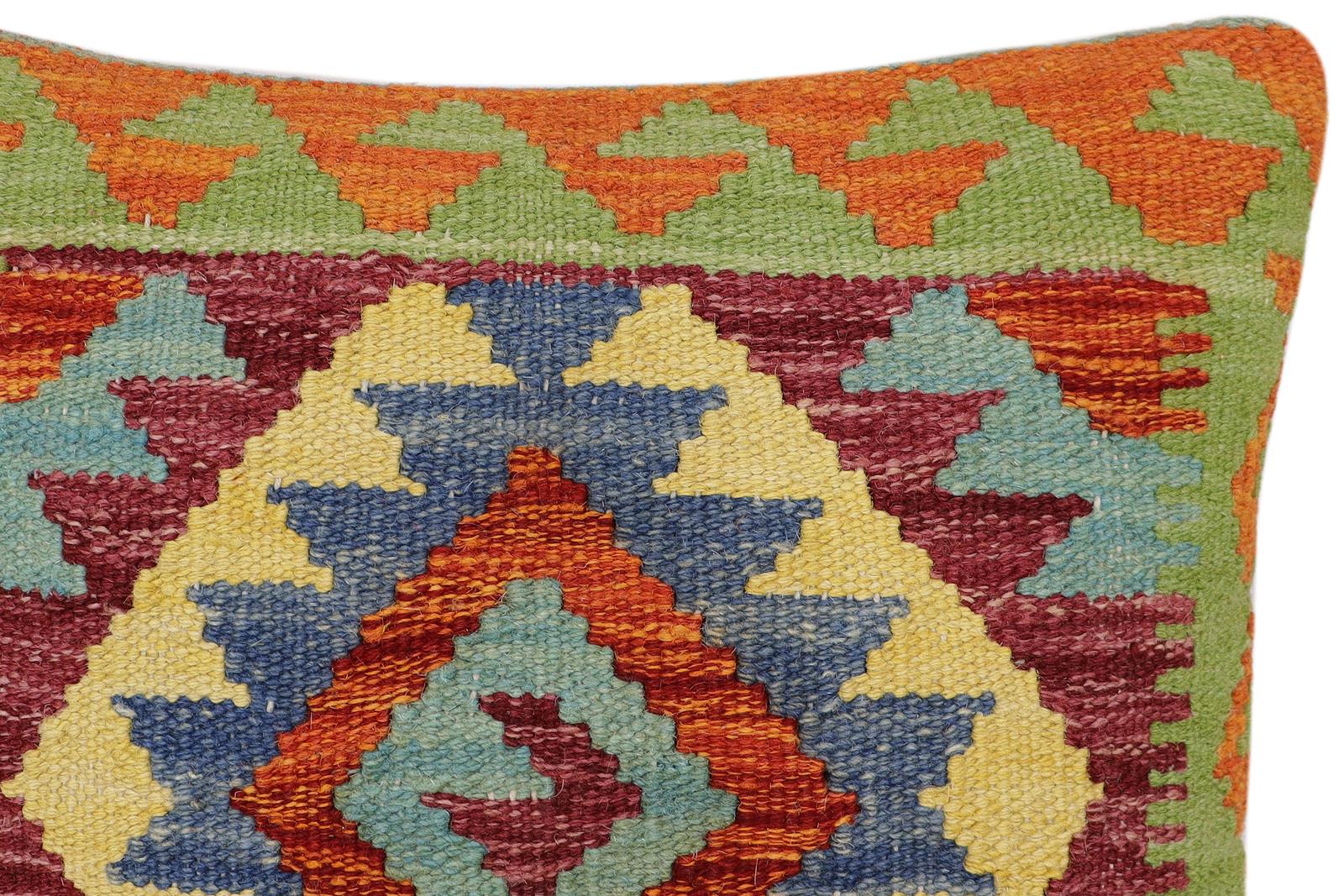 handmade Traditional Pillow Rust Blue Hand-Woven SQUARE 100% WOOL Hand woven turkish pillow2 x 2