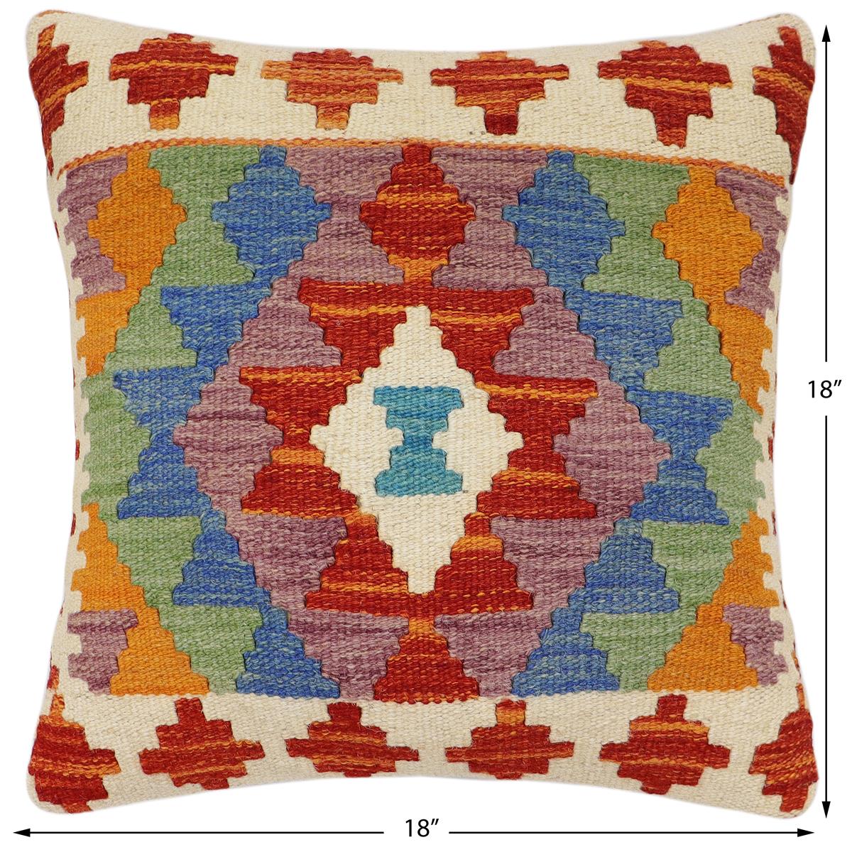 handmade Traditional Pillow Rust Blue Hand-Woven SQUARE 100% WOOL Hand woven turkish pillow2 x 2