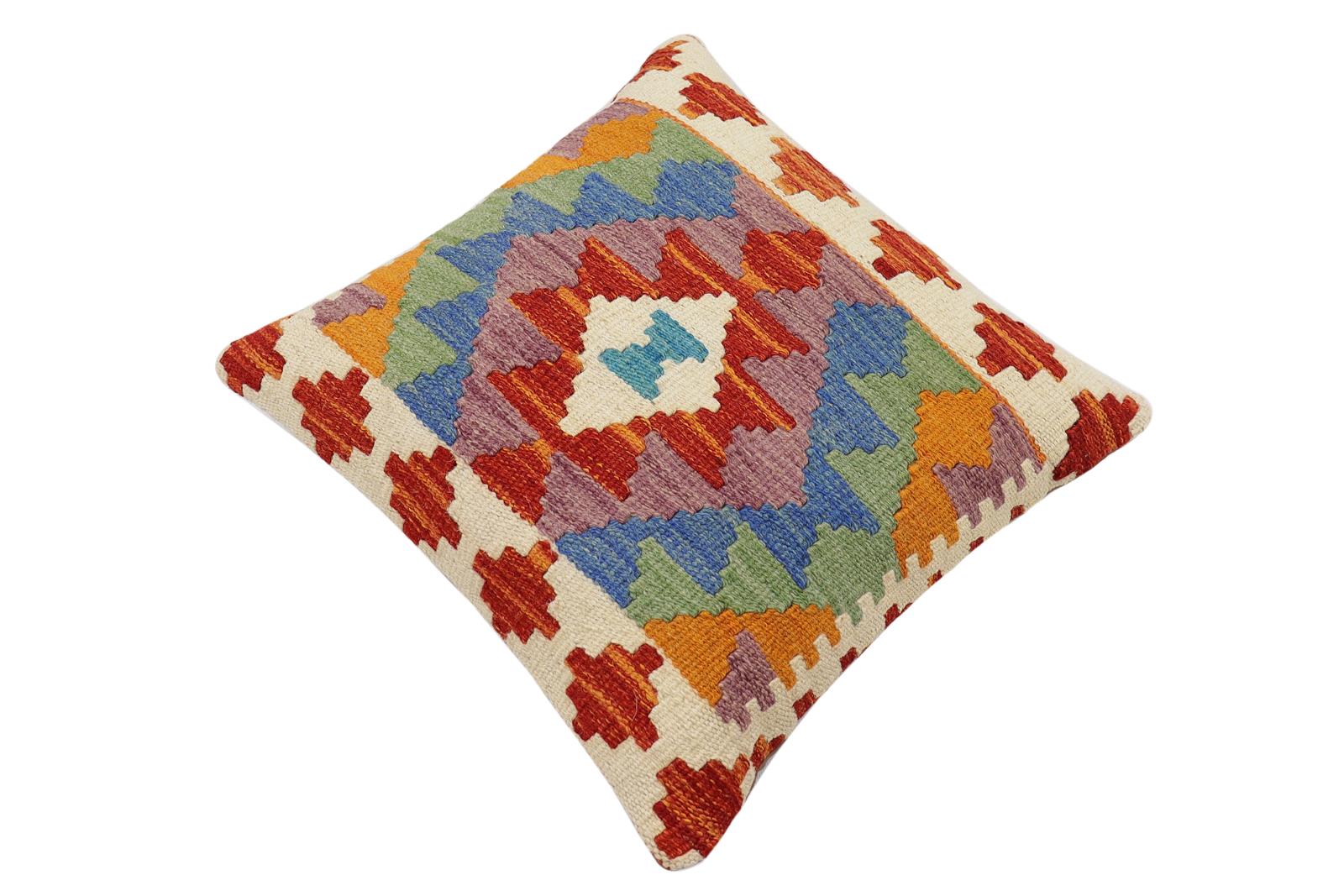 handmade Traditional Pillow Rust Blue Hand-Woven SQUARE 100% WOOL Hand woven turkish pillow2 x 2