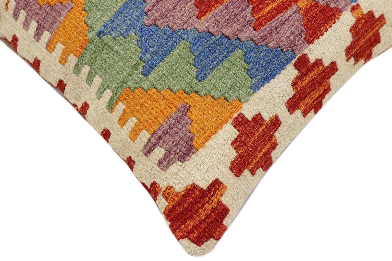 handmade Traditional Pillow Rust Blue Hand-Woven SQUARE 100% WOOL Hand woven turkish pillow2 x 2
