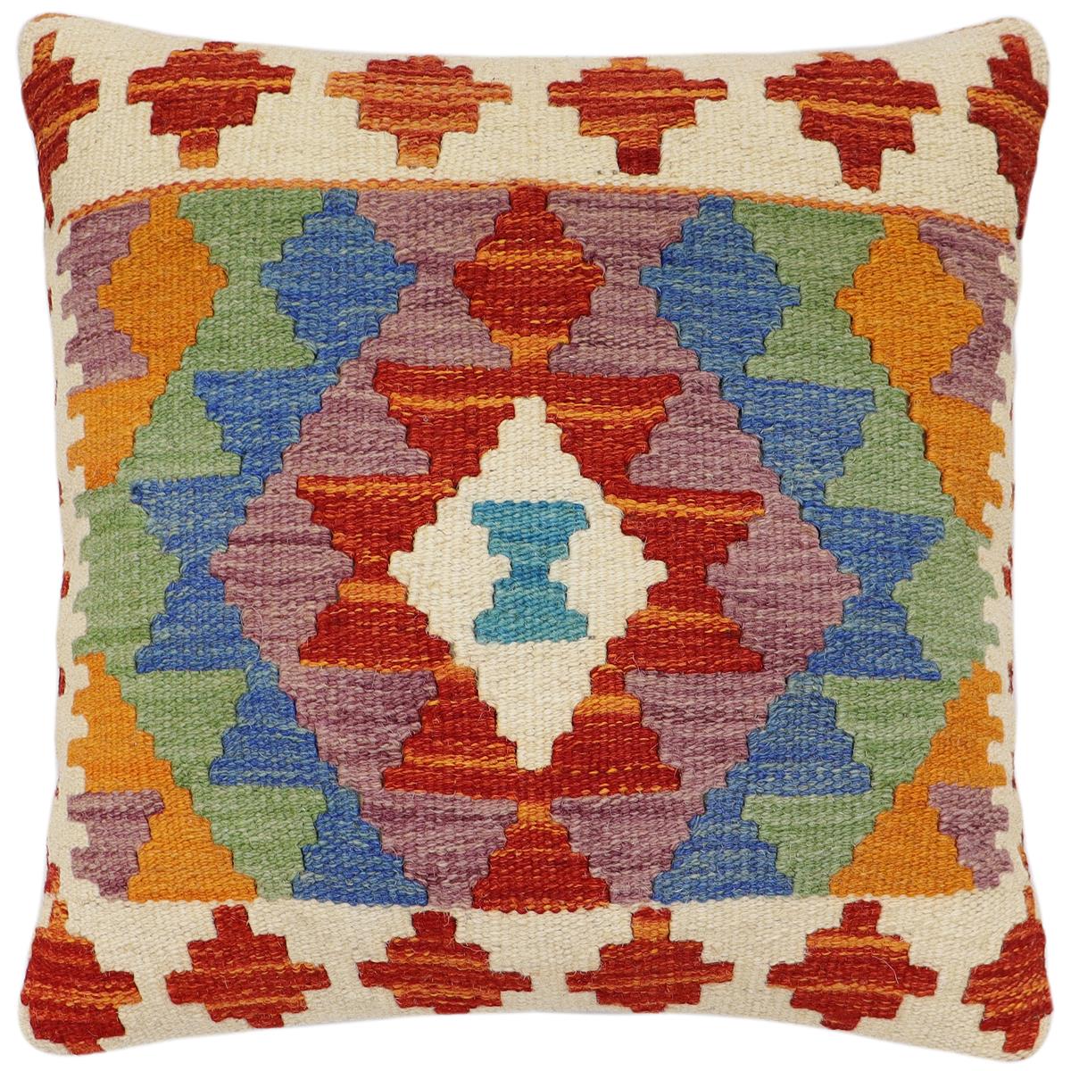 handmade Traditional Pillow Rust Blue Hand-Woven SQUARE 100% WOOL Hand woven turkish pillow2 x 2
