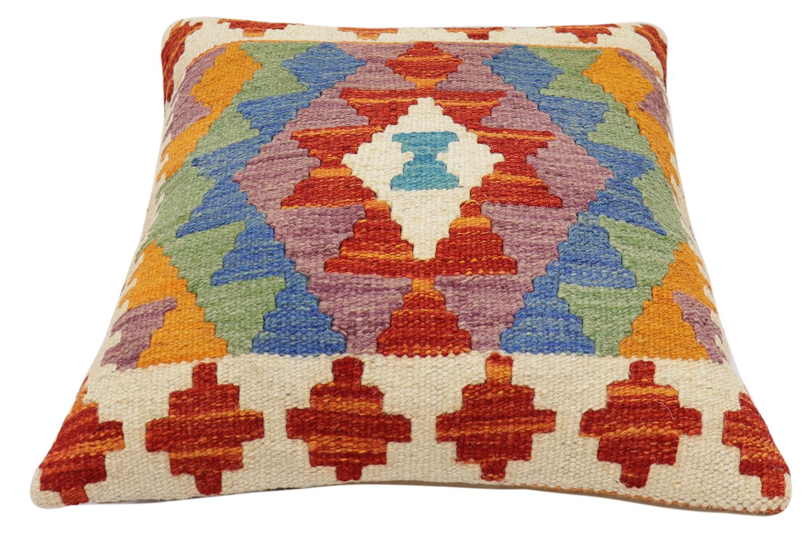 handmade Traditional Pillow Rust Blue Hand-Woven SQUARE 100% WOOL Hand woven turkish pillow2 x 2