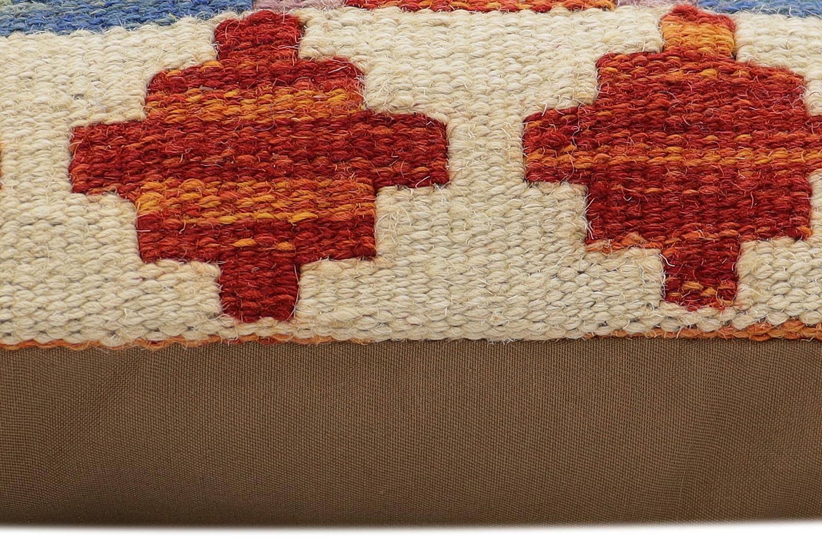 handmade Traditional Pillow Rust Blue Hand-Woven SQUARE 100% WOOL Hand woven turkish pillow2 x 2
