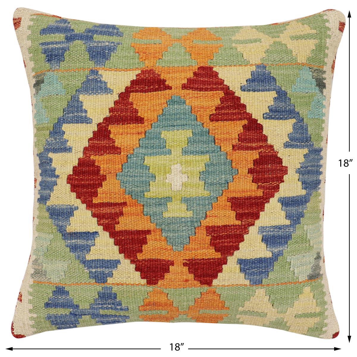 handmade Traditional Pillow Rust Blue Hand-Woven SQUARE 100% WOOL Hand woven turkish pillow2 x 2