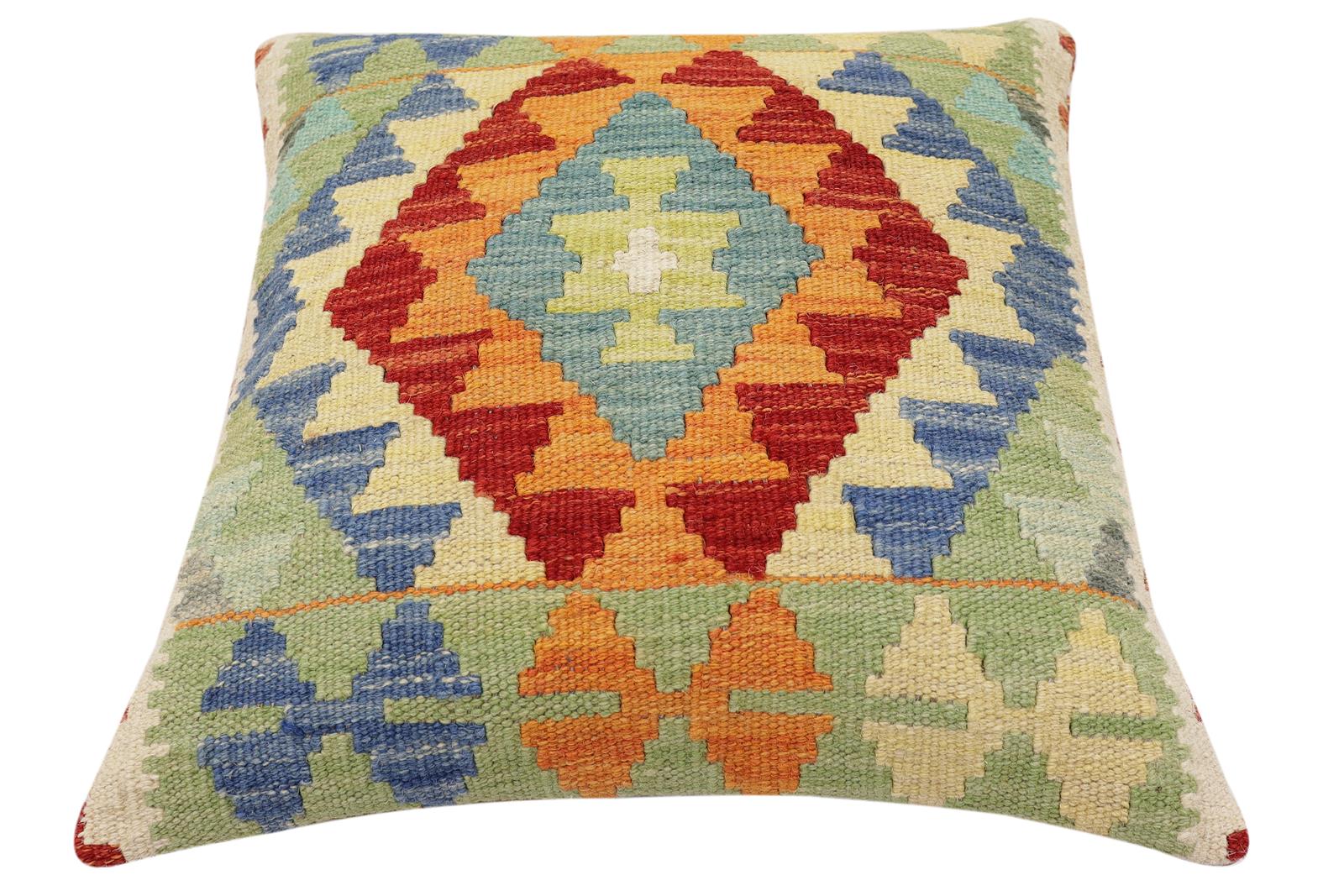 handmade Traditional Pillow Rust Blue Hand-Woven SQUARE 100% WOOL Hand woven turkish pillow2 x 2