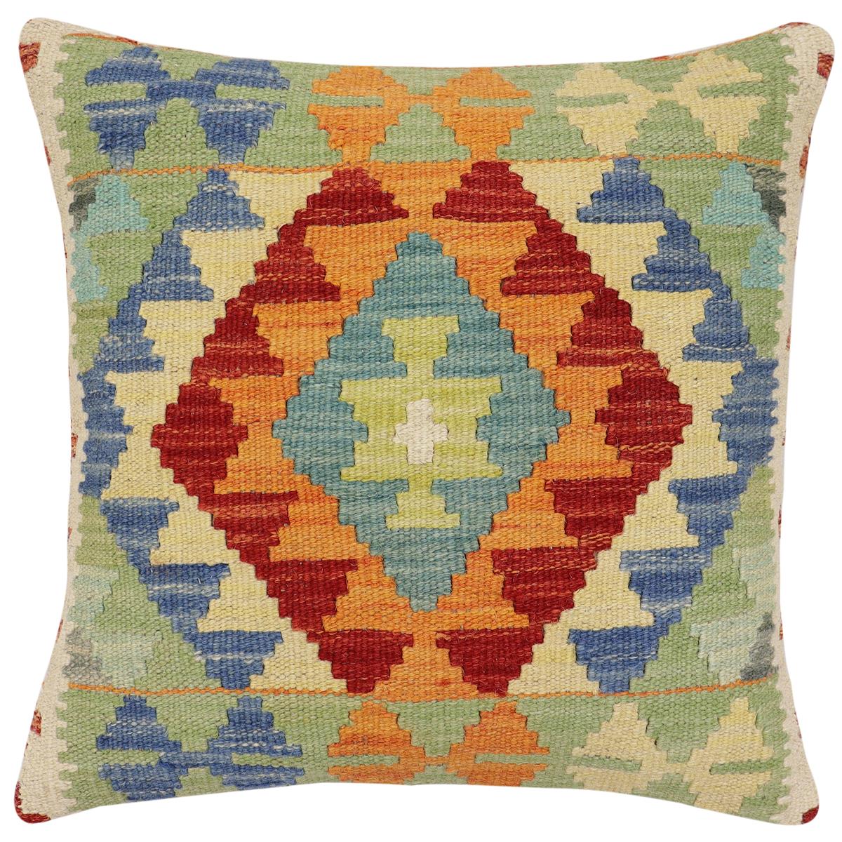 handmade Traditional Pillow Rust Blue Hand-Woven SQUARE 100% WOOL Hand woven turkish pillow2 x 2